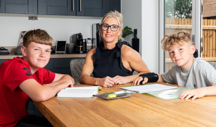 Family around dining table